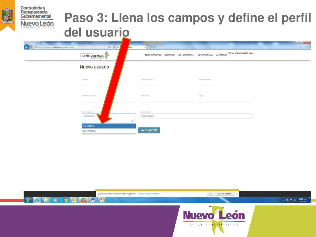 Paso 3: Llena los campos y define el perfil del usuario