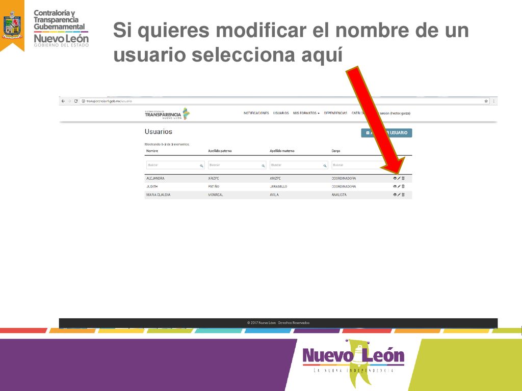 Si quieres modificar el nombre de un usuario selecciona aquí