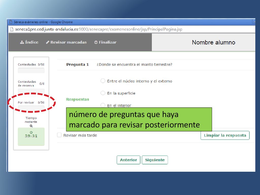 número de preguntas que haya marcado para revisar posteriormente