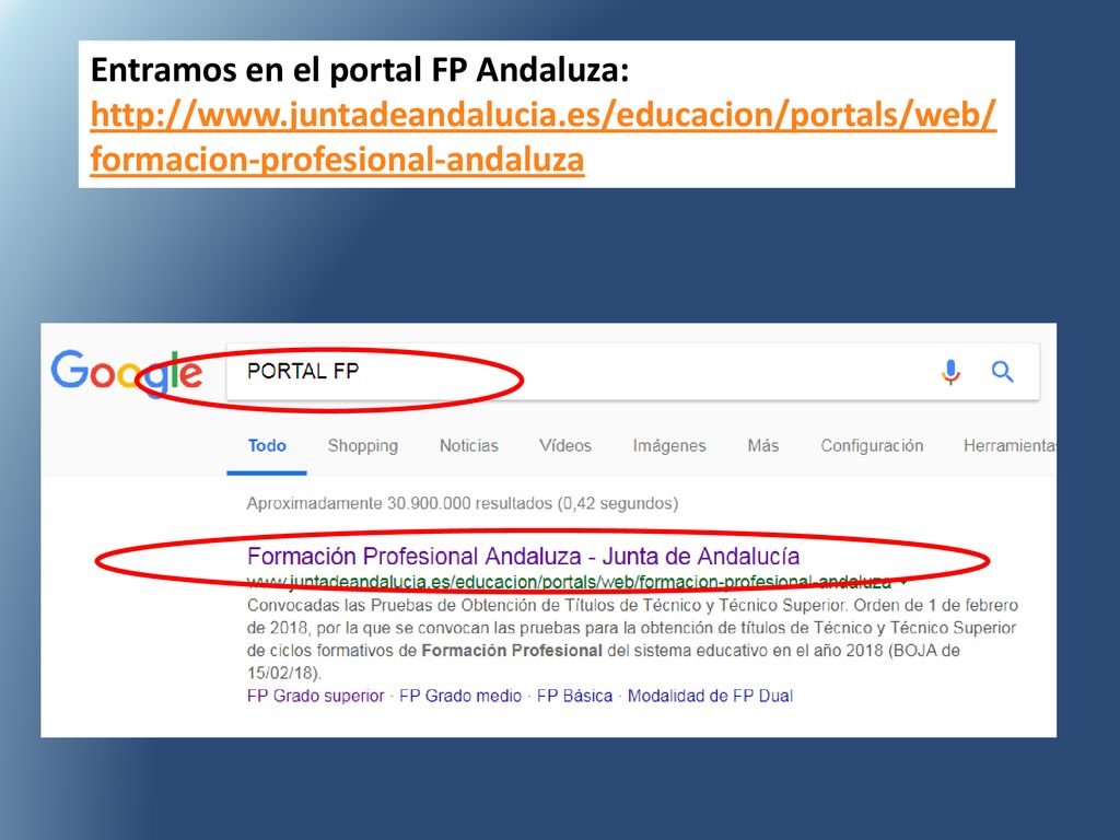 Entramos en el portal FP Andaluza:   juntadeandalucia