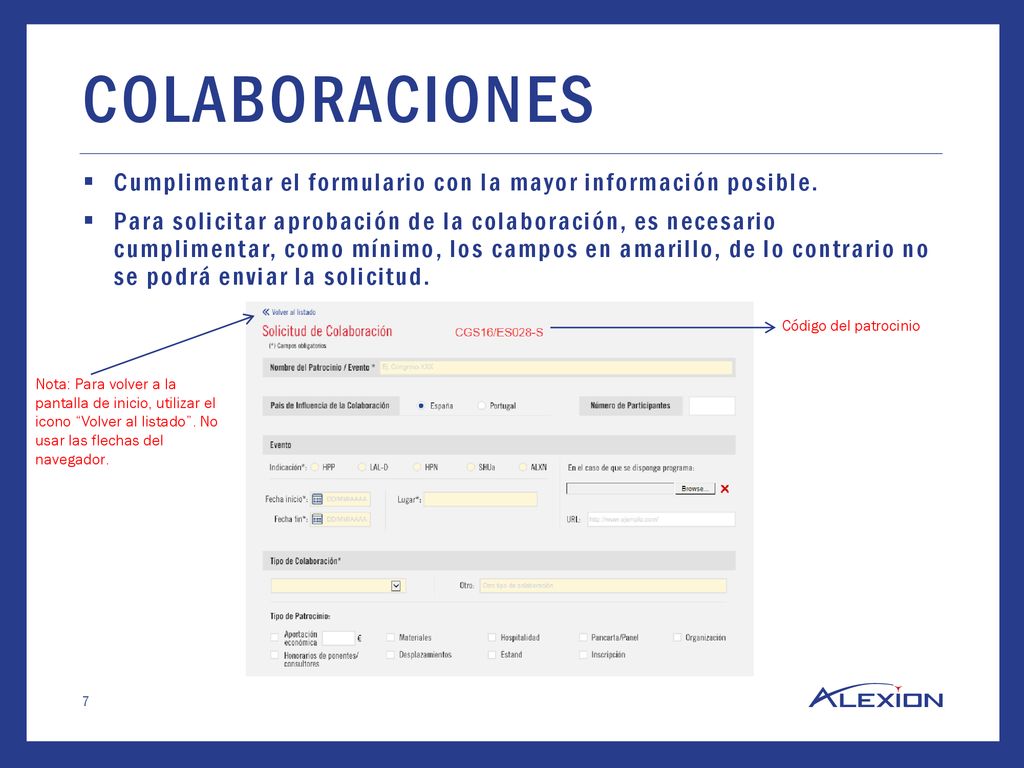 COLABORACIONES Cumplimentar el formulario con la mayor información posible.