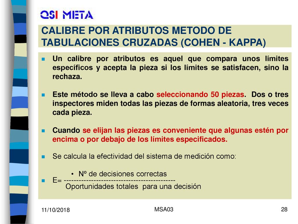 CALIBRE POR ATRIBUTOS METODO DE TABULACIONES CRUZADAS (COHEN - KAPPA)