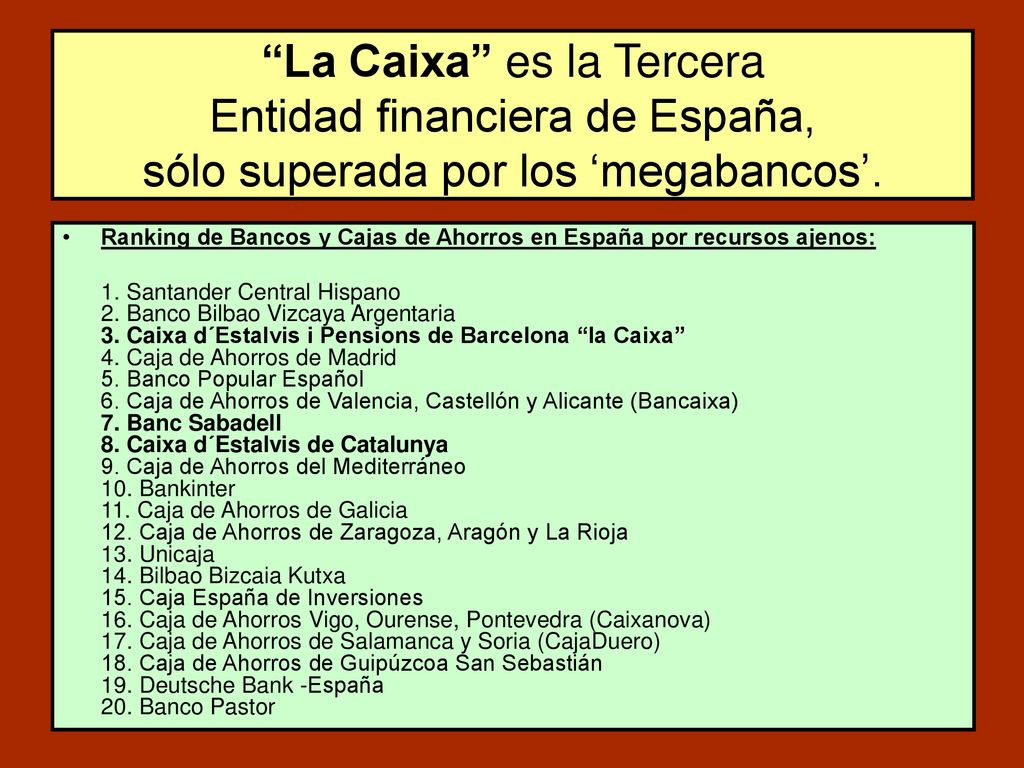 La Caixa es la Tercera Entidad financiera de España, sólo superada por los ‘megabancos’.