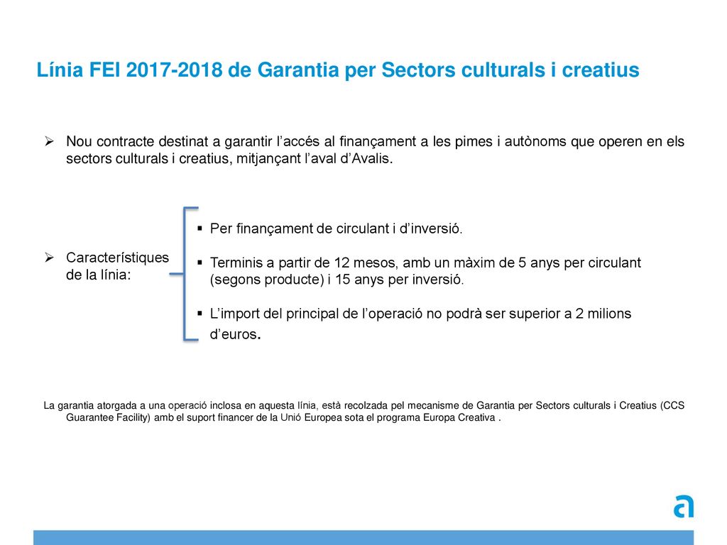 Línia FEI de Garantia per Sectors culturals i creatius