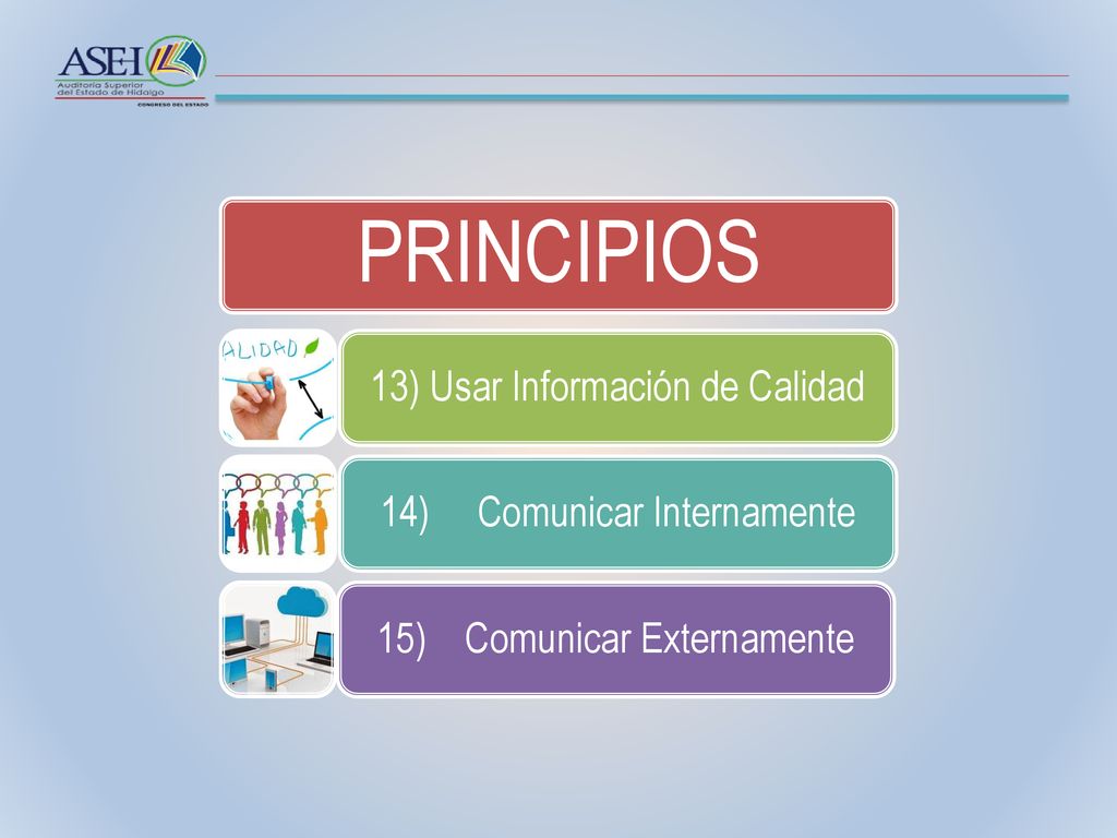 PRINCIPIOS 13) Usar Información de Calidad 14) Comunicar Internamente