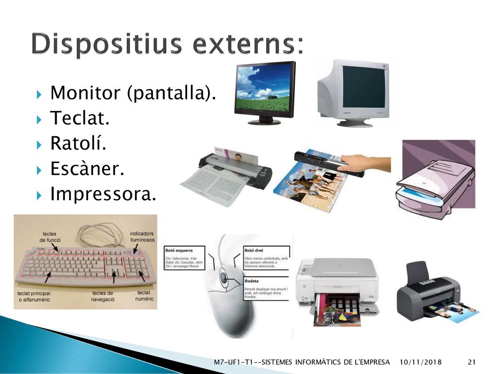 Dispositius externs: Monitor (pantalla). Teclat. Ratolí. Escàner.