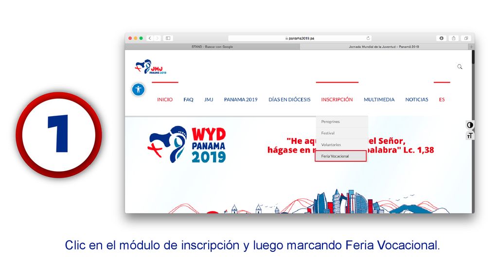 Clic en el módulo de inscripción y luego marcando Feria Vocacional.