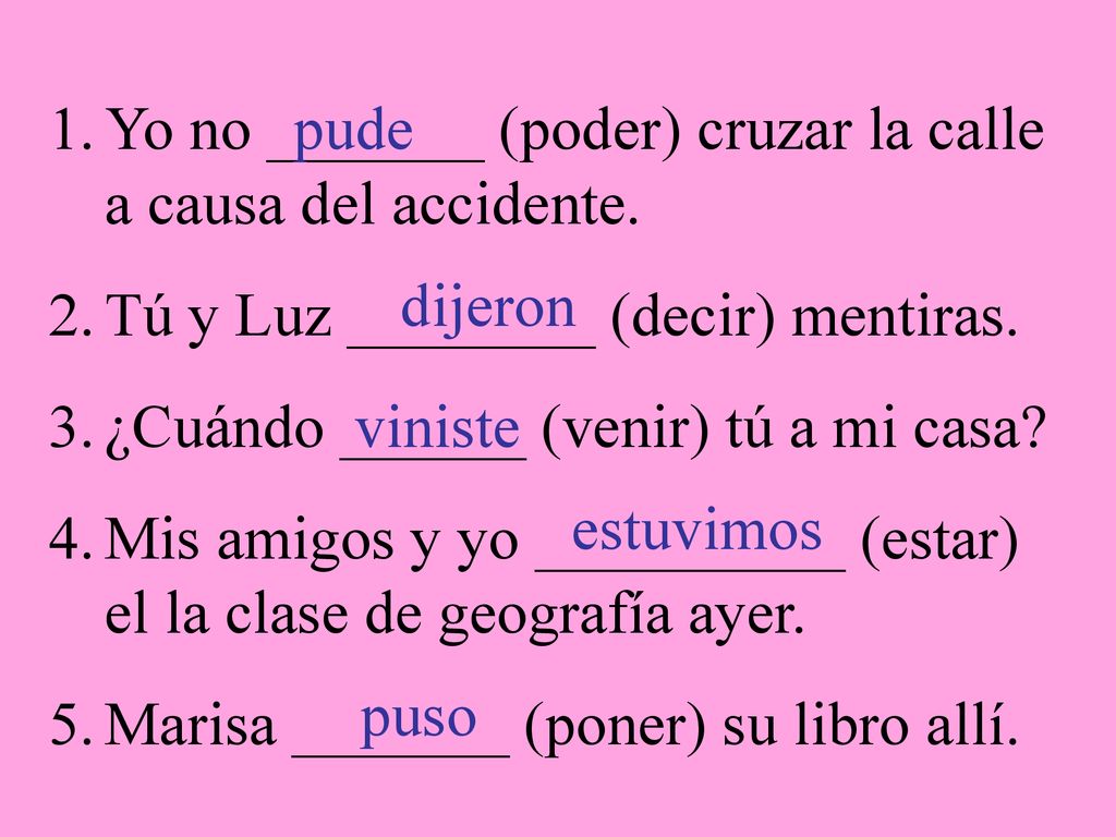 Yo no _______ (poder) cruzar la calle a causa del accidente.