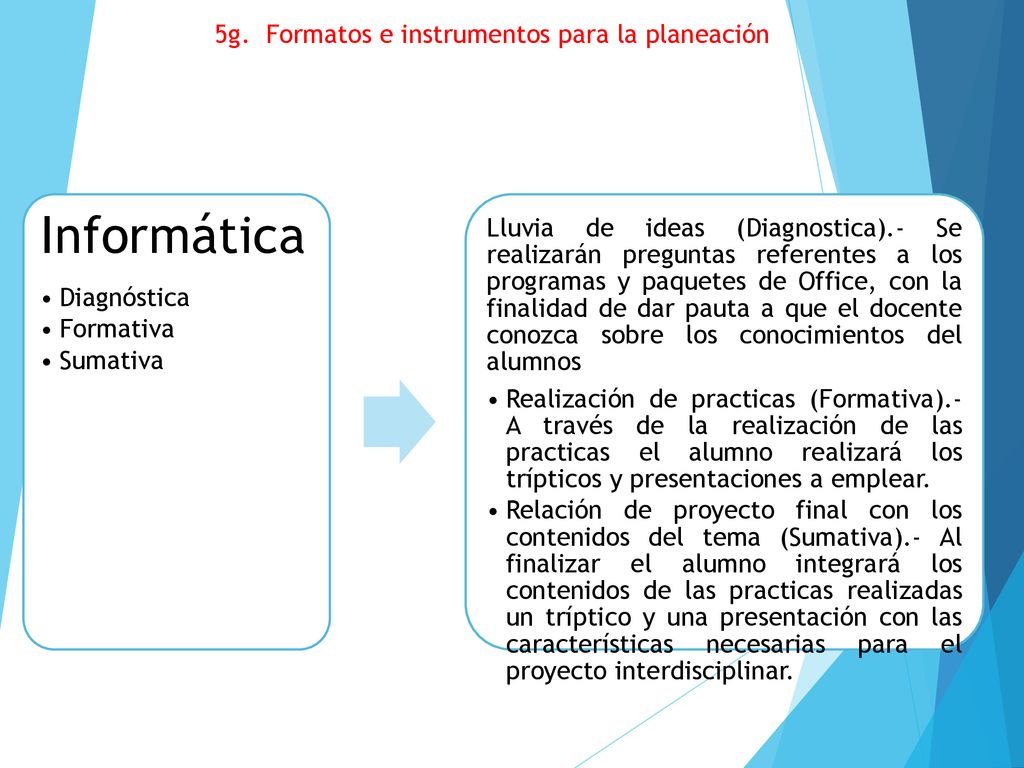 Informática 5g. Formatos e instrumentos para la planeación Diagnóstica