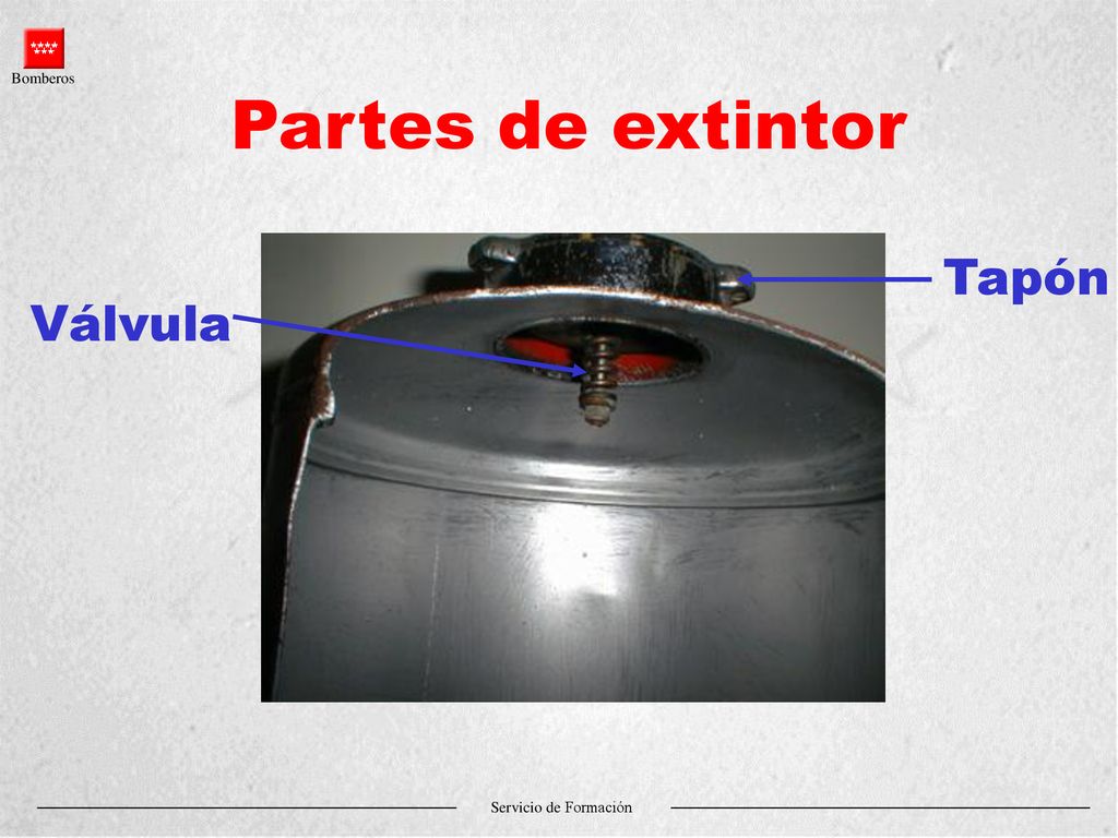 Bomberos Servicio de Formación Partes de extintor Tapón Válvula