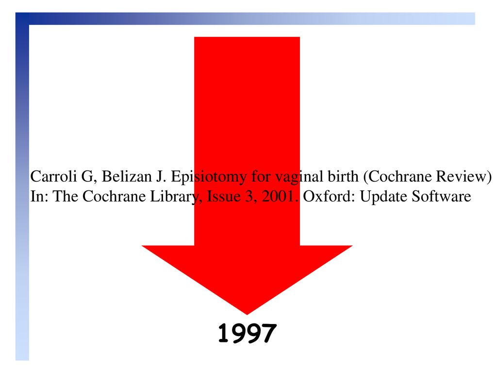 Carroli G, Belizan J. Episiotomy for vaginal birth (Cochrane Review)