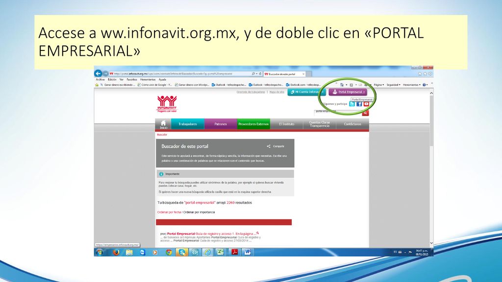 Accese a ww.infonavit.org.mx, y de doble clic en «PORTAL EMPRESARIAL»