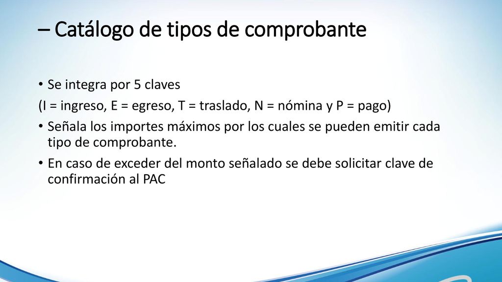 – Catálogo de tipos de comprobante