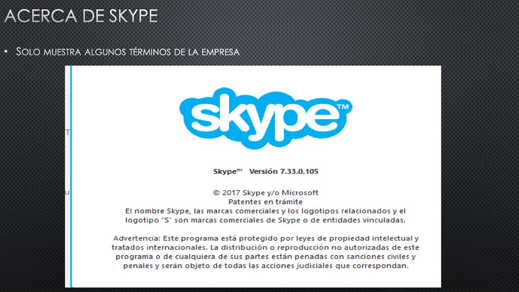 Acerca de Skype Solo muestra algunos términos de la empresa