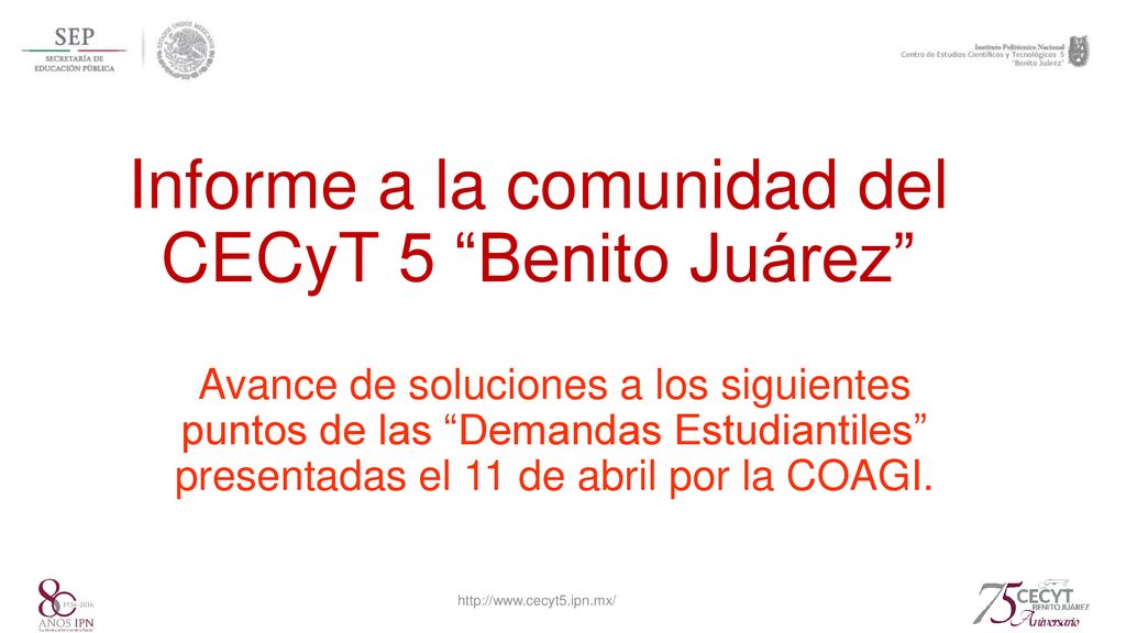 Informe a la comunidad del CECyT 5 Benito Juárez