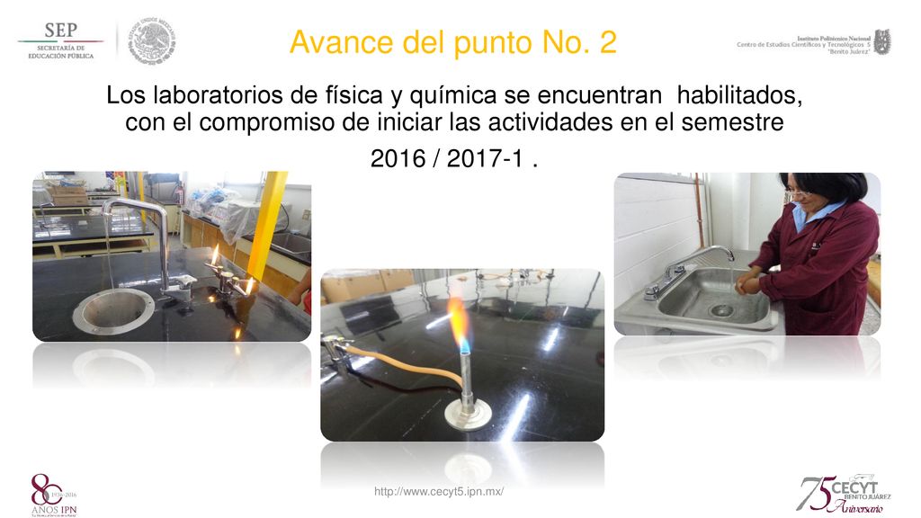 Avance del punto No. 2 Los laboratorios de física y química se encuentran habilitados, con el compromiso de iniciar las actividades en el semestre.