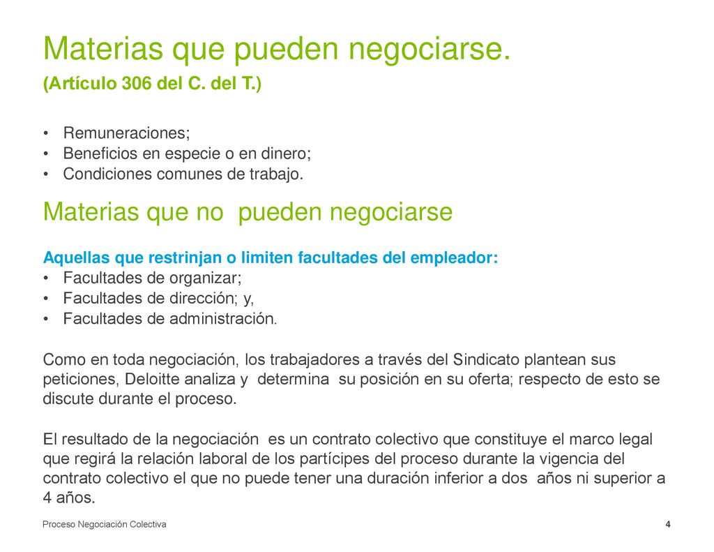 Materias que pueden negociarse. (Artículo 306 del C. del T.)
