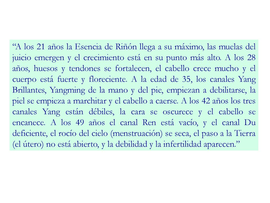 A los 21 años la Esencia de Riñón llega a su máximo, las muelas del juicio emergen y el crecimiento está en su punto más alto.