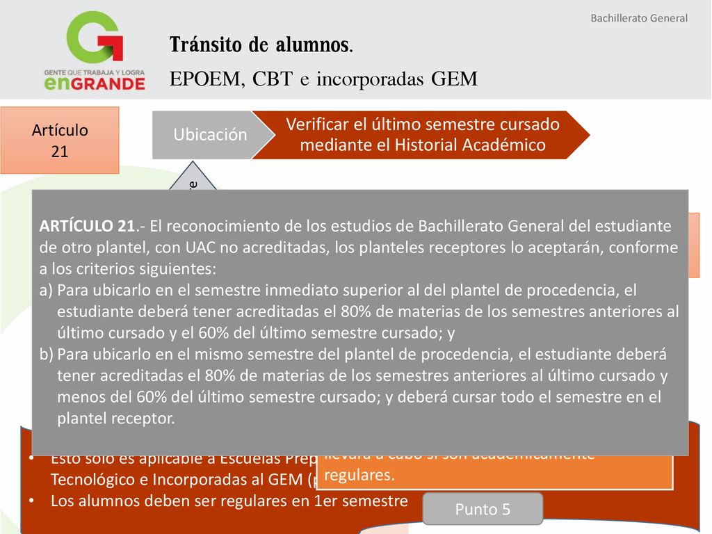Tránsito de alumnos. EPOEM, CBT e incorporadas GEM