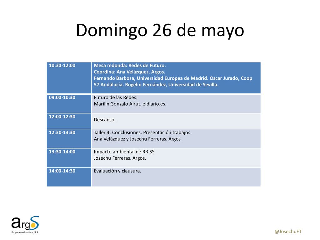 Domingo 26 de mayo 10:30-12:00 Mesa redonda: Redes de Futuro.