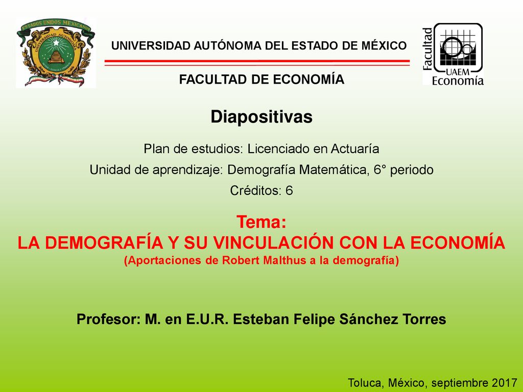 Diapositivas Tema: LA DEMOGRAFÍA Y SU VINCULACIÓN CON LA ECONOMÍA