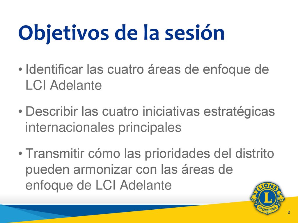 Objetivos de la sesión Identificar las cuatro áreas de enfoque de LCI Adelante.