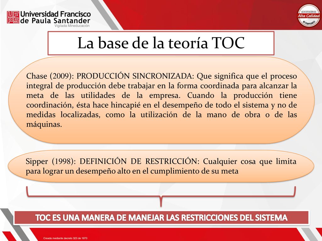 TOC ES UNA MANERA DE MANEJAR LAS RESTRICCIONES DEL SISTEMA