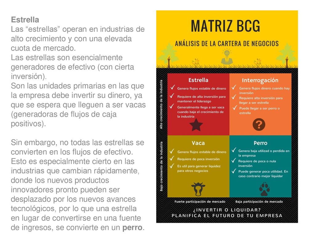Estrella Las estrellas operan en industrias de alto crecimiento y con una elevada cuota de mercado.