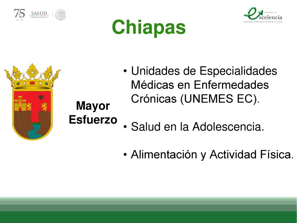 Chiapas Mayor Esfuerzo. Unidades de Especialidades Médicas en Enfermedades Crónicas (UNEMES EC). Salud en la Adolescencia.