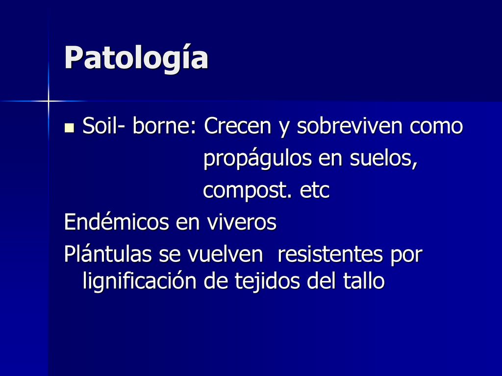 Patología Soil- borne: Crecen y sobreviven como propágulos en suelos,