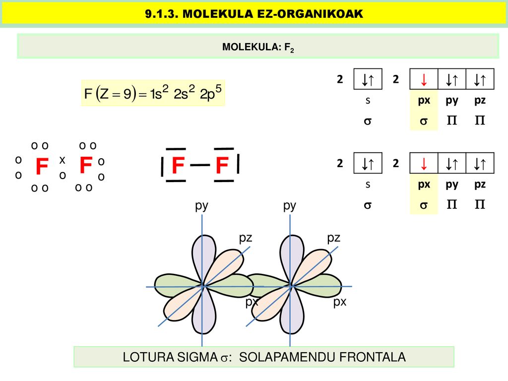 F F F 2 ↓↑ ↓ s px py pz   o o o o o x o o 2 ↓↑ ↓ s px py pz   o o