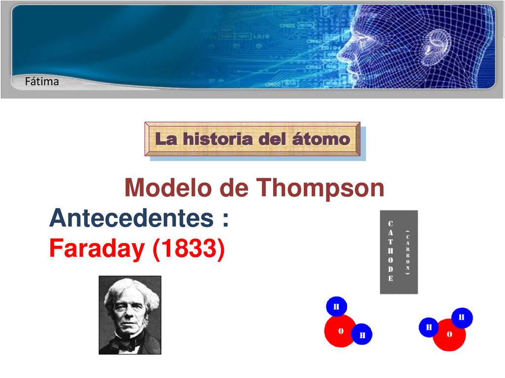 La historia del átomo Modelo de Thompson Antecedentes : Faraday (1833)