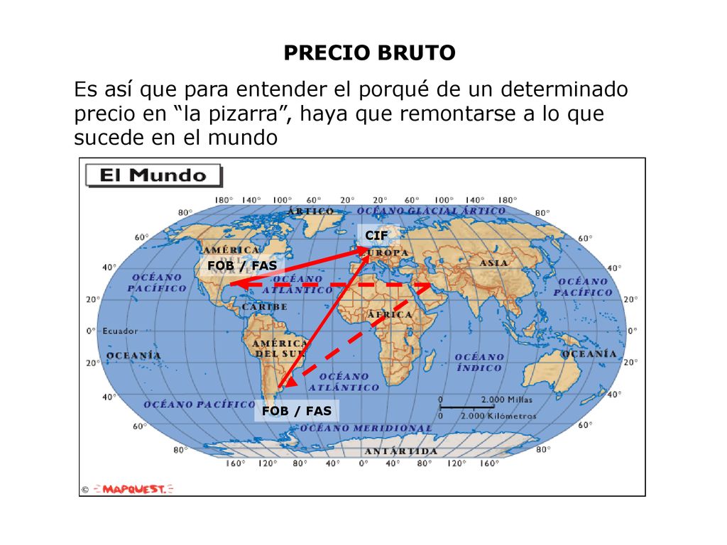 PRECIO BRUTO Es así que para entender el porqué de un determinado precio en la pizarra , haya que remontarse a lo que sucede en el mundo.