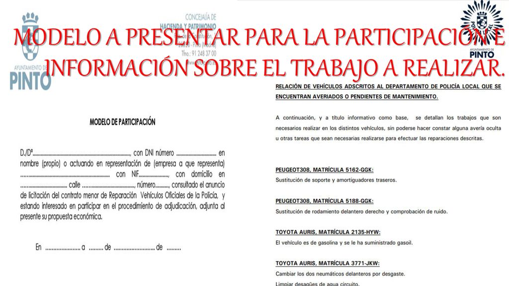 Modelo a presentar para la participación e información sobre el trabajo a realizar.