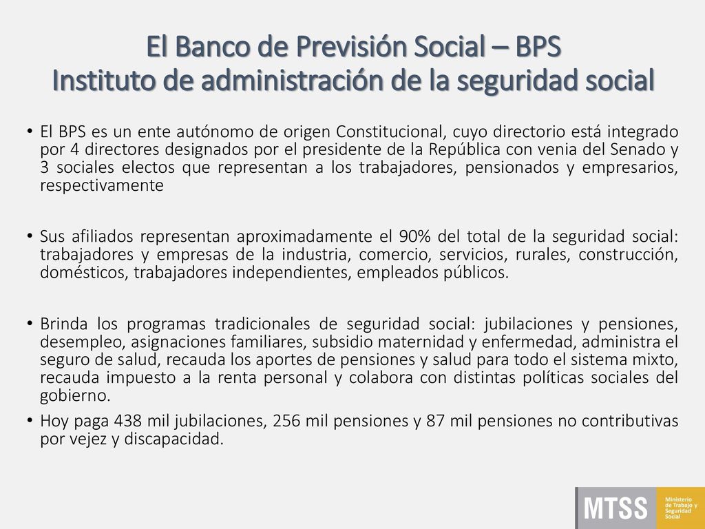 El Banco de Previsión Social – BPS Instituto de administración de la seguridad social