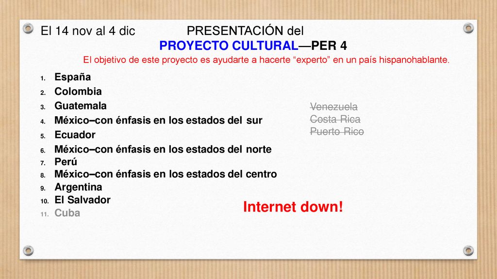 Internet down! El 14 nov al 4 dic PRESENTACIÓN del