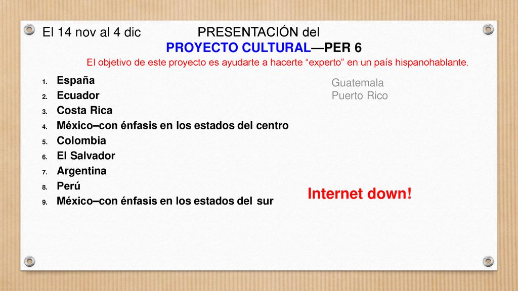 Internet down! El 14 nov al 4 dic PRESENTACIÓN del