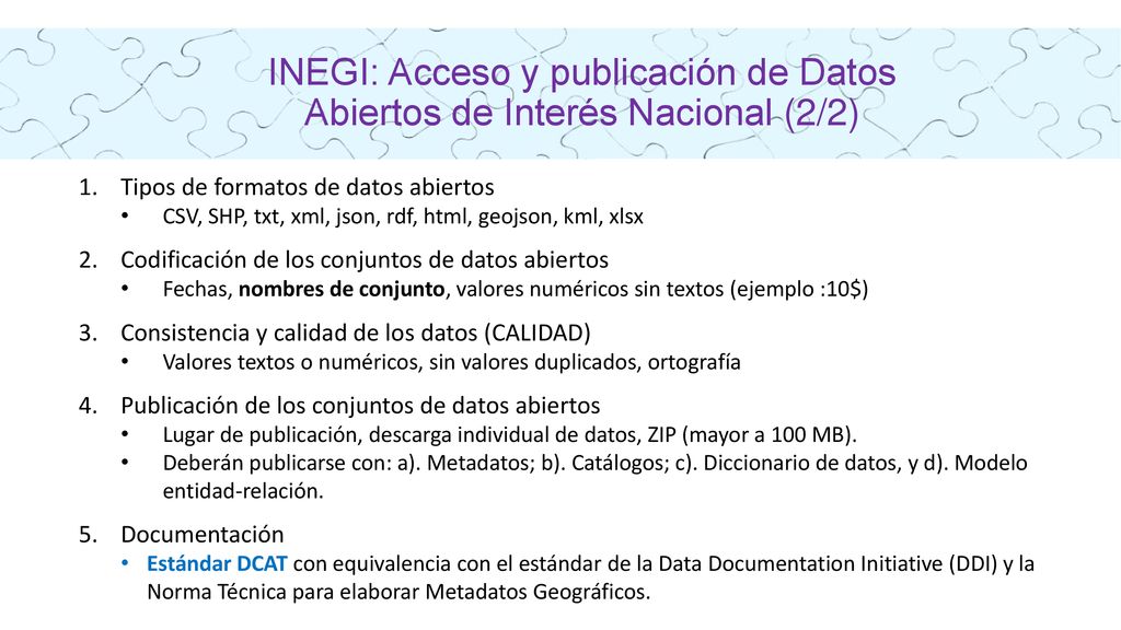 INEGI: Acceso y publicación de Datos Abiertos de Interés Nacional (2/2)