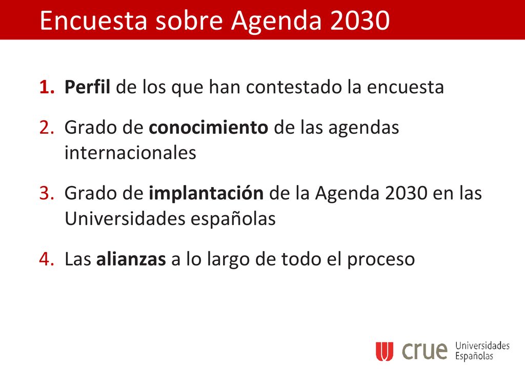 Encuesta sobre Agenda 2030 Perfil de los que han contestado la encuesta. Grado de conocimiento de las agendas internacionales.