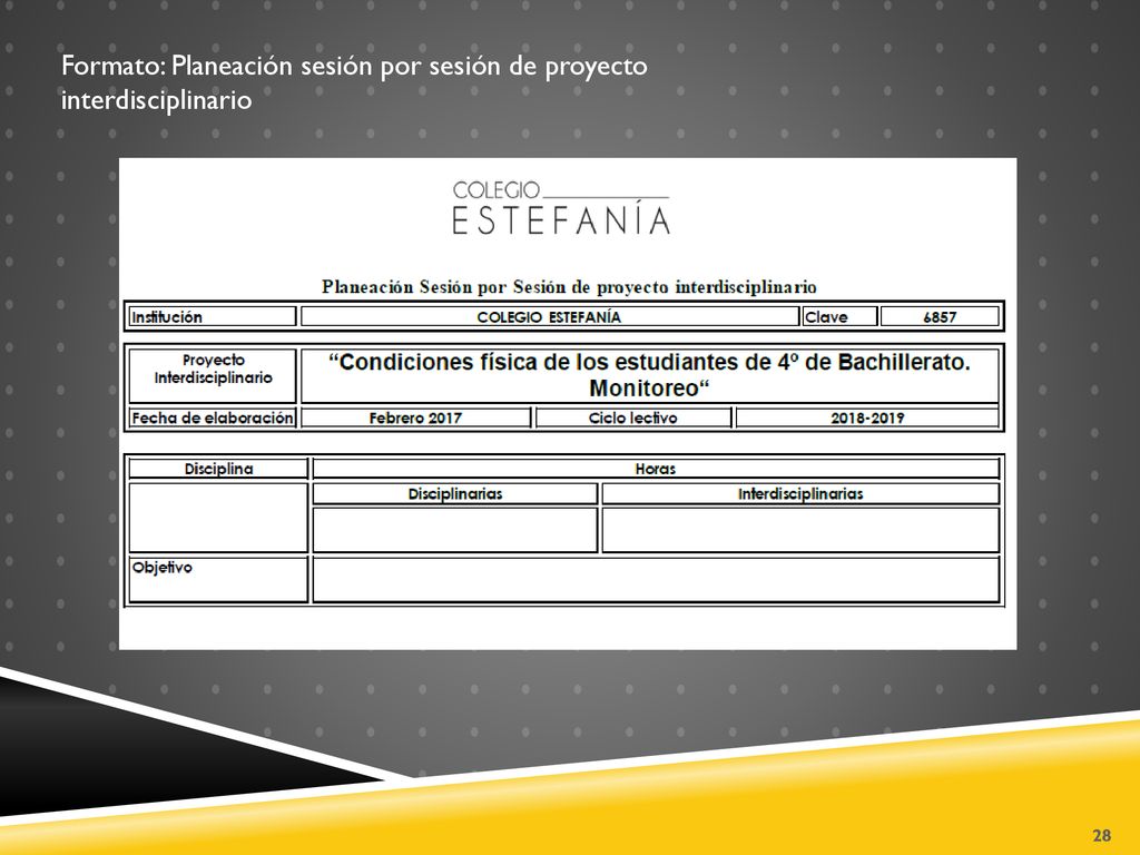 Formato: Planeación sesión por sesión de proyecto interdisciplinario