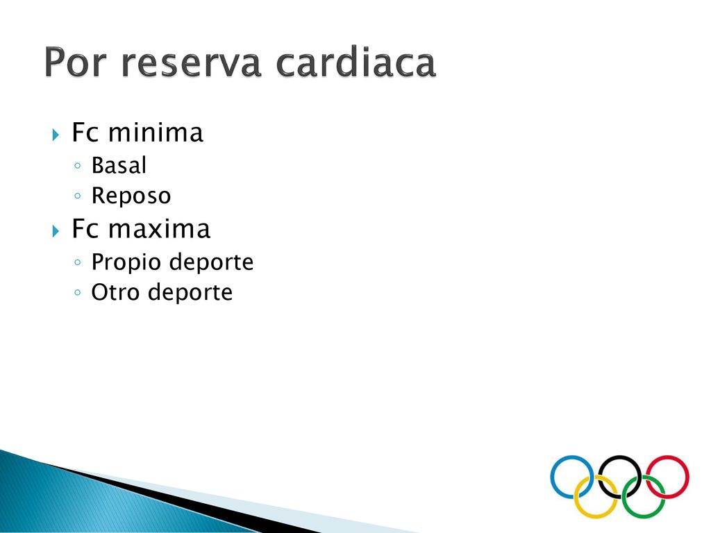 Por reserva cardiaca Fc minima Fc maxima Basal Reposo Propio deporte