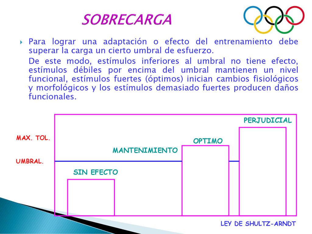 SOBRECARGA Para lograr una adaptación o efecto del entrenamiento debe superar la carga un cierto umbral de esfuerzo.