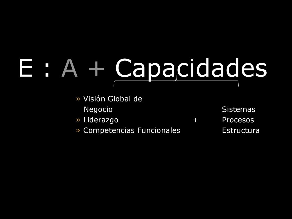 E : A + Capacidades Visión Global de Negocio Sistemas