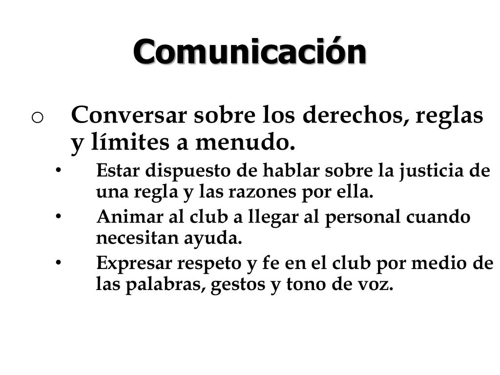 Comunicación Conversar sobre los derechos, reglas y límites a menudo.