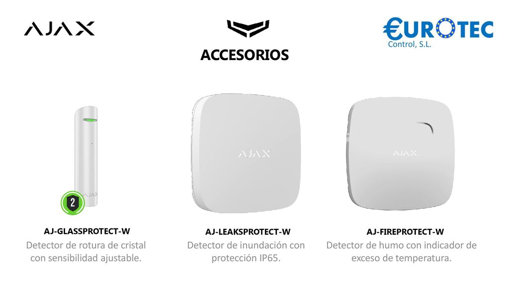 ACCESORIOS Detector de rotura de cristal con sensibilidad ajustable.