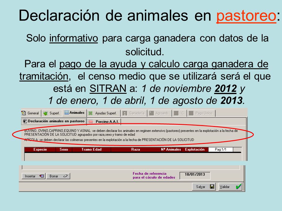 Declaración de animales en pastoreo: Solo informativo para carga ganadera con datos de la solicitud.