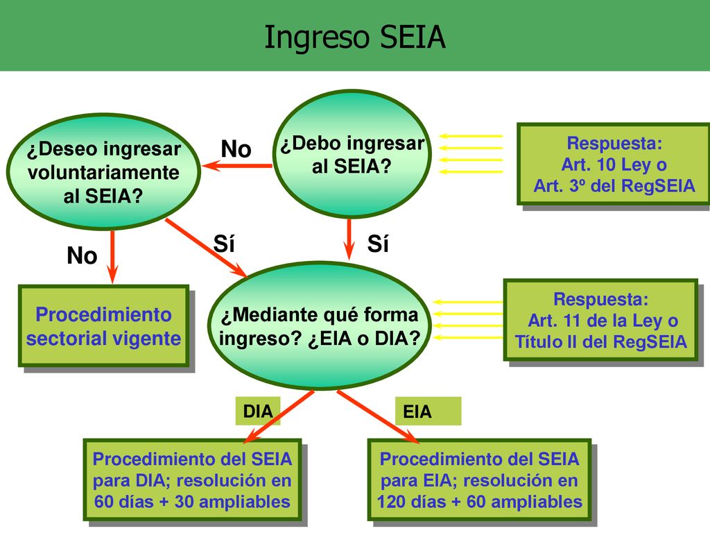 Ingreso SEIA No Sí Sí No ¿Debo ingresar al SEIA ¿Deseo ingresar