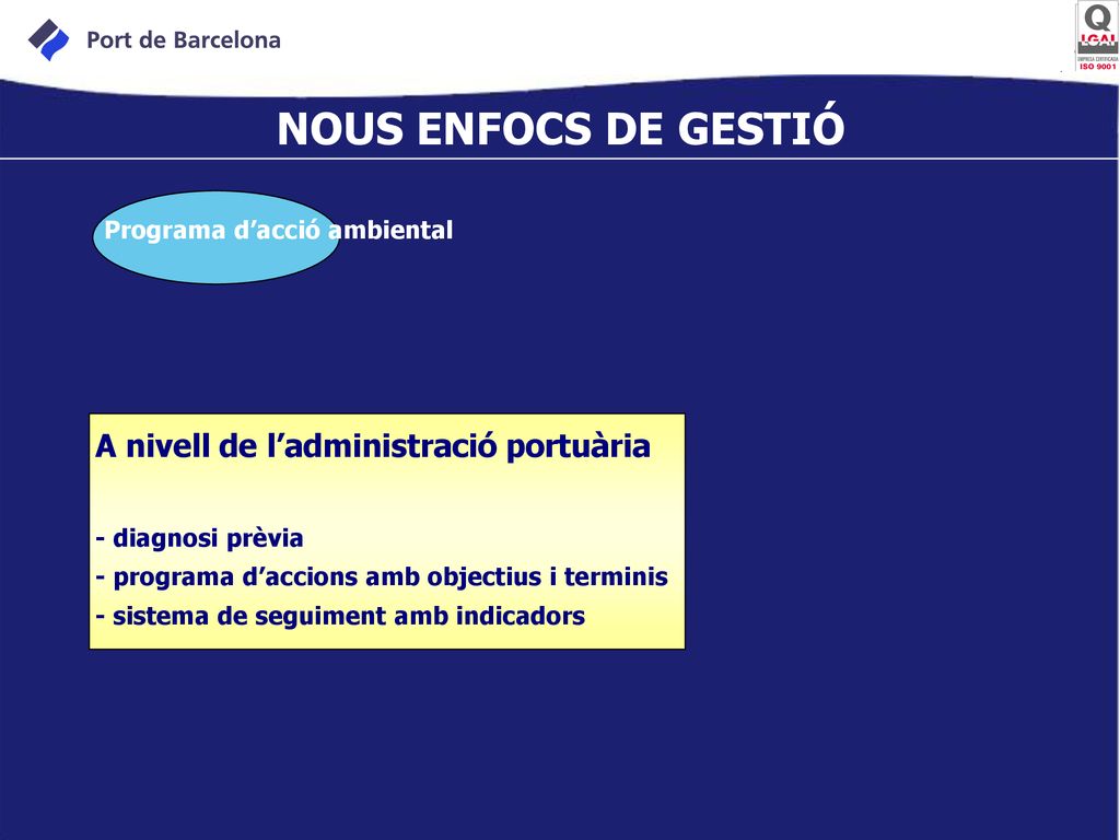 NOUS ENFOCS DE GESTIÓ A nivell de l’administració portuària
