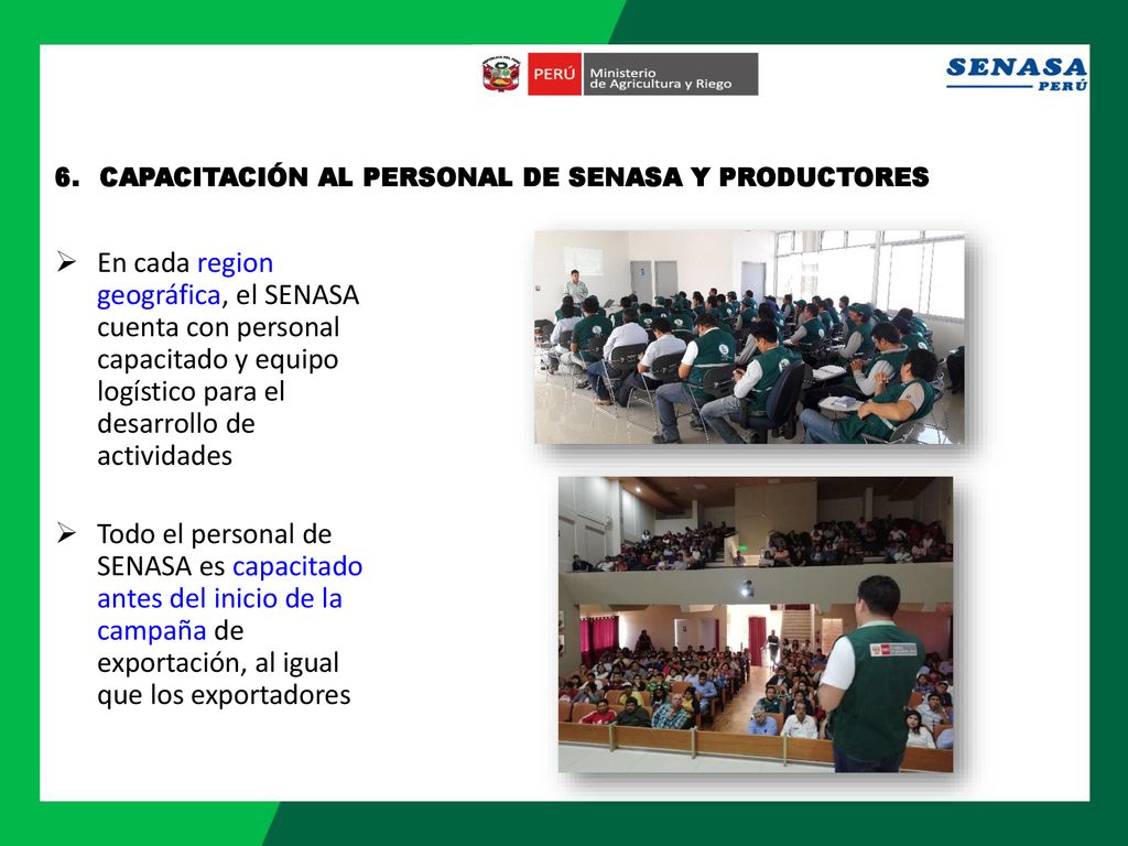 6. CAPACITACIÓN AL PERSONAL DE SENASA Y PRODUCTORES