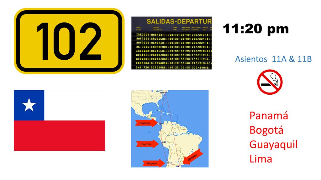 11:20 pm Asientos 11A & 11B Panamá Bogotá Guayaquil Lima